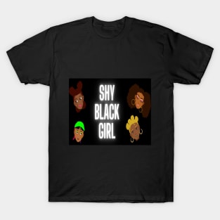 Shy Black Girl Vector Faces and Cartoon Girls with Bantu Knots Space Bun Beanie Hat Curls T-Shirt